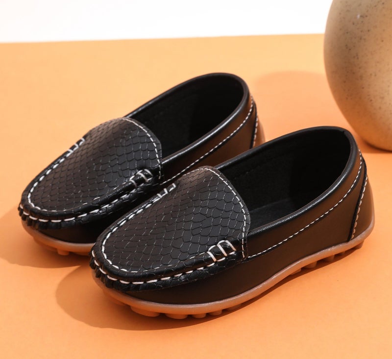 LONSOEN Toddler/Little Kid Boys Girls Soft Synthetic Leather Loafer Slip-On Boat-Dress Shoes/Sneakers,Black,SHF103 CN24 - Image 5